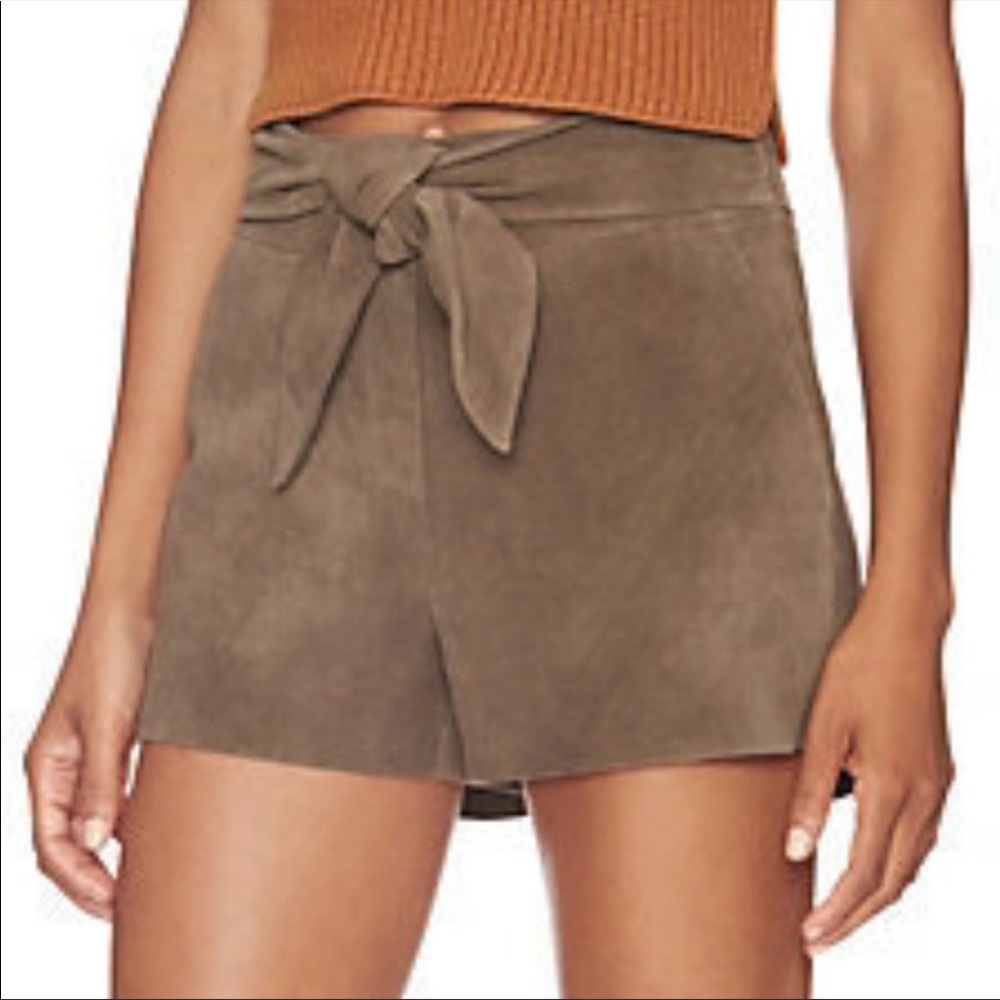 Intermix brown goat suede tie-waist shorts size small